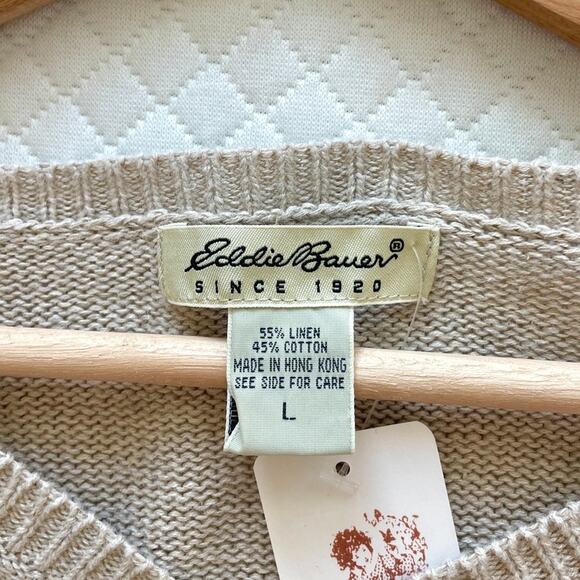 Eddie Bauer – Vintage Linen-Cotton Blend Oatmeal Crochet Knit Sweater - Picture 6 of 6